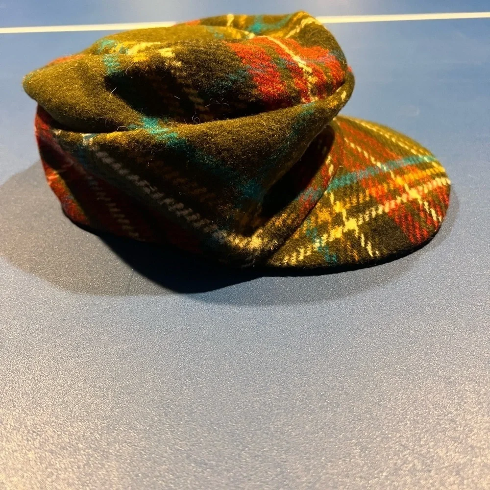 Vintage Brenda Lynn New York  Wide Brim Green Plaid Wool Cap Y2K Made USA